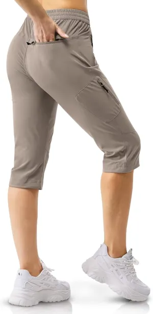 33,000ft Women's Capri Golf Pants Casual Quick Dry UPF 50  Lightweight Stretch Cargo Hiking Pants with Pockets