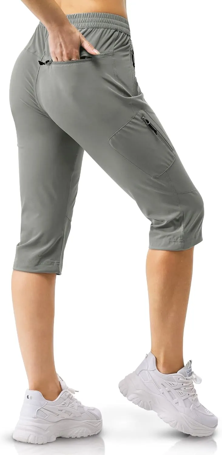33,000ft Women's Capri Golf Pants Casual Quick Dry UPF 50  Lightweight Stretch Cargo Hiking Pants with Pockets
