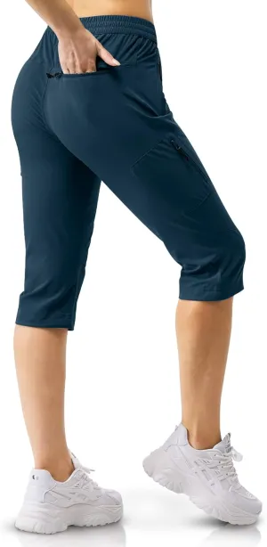 33,000ft Women's Capri Golf Pants Casual Quick Dry UPF 50  Lightweight Stretch Cargo Hiking Pants with Pockets