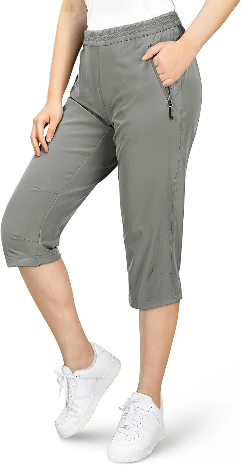33,000ft Women's Capri Golf Pants Casual Quick Dry UPF 50  Lightweight Stretch Cargo Hiking Pants with Pockets