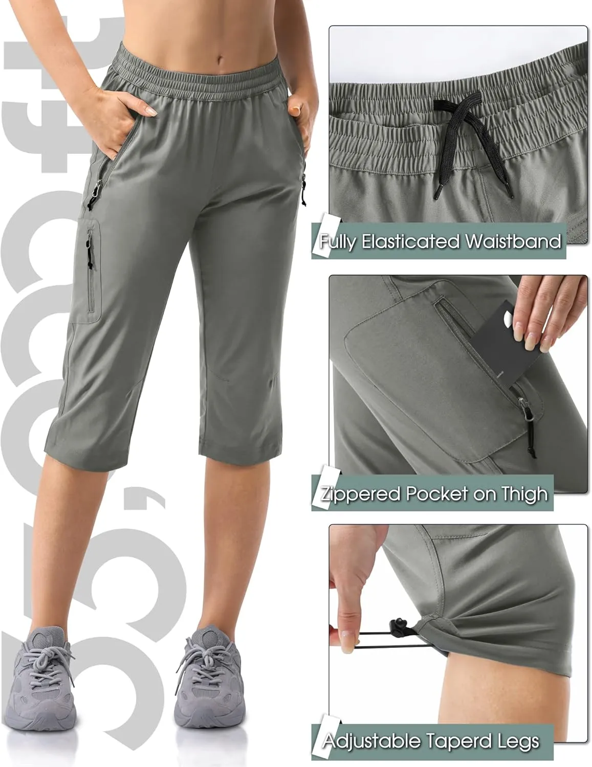 33,000ft Women's Capri Golf Pants Casual Quick Dry UPF 50  Lightweight Stretch Cargo Hiking Pants with Pockets