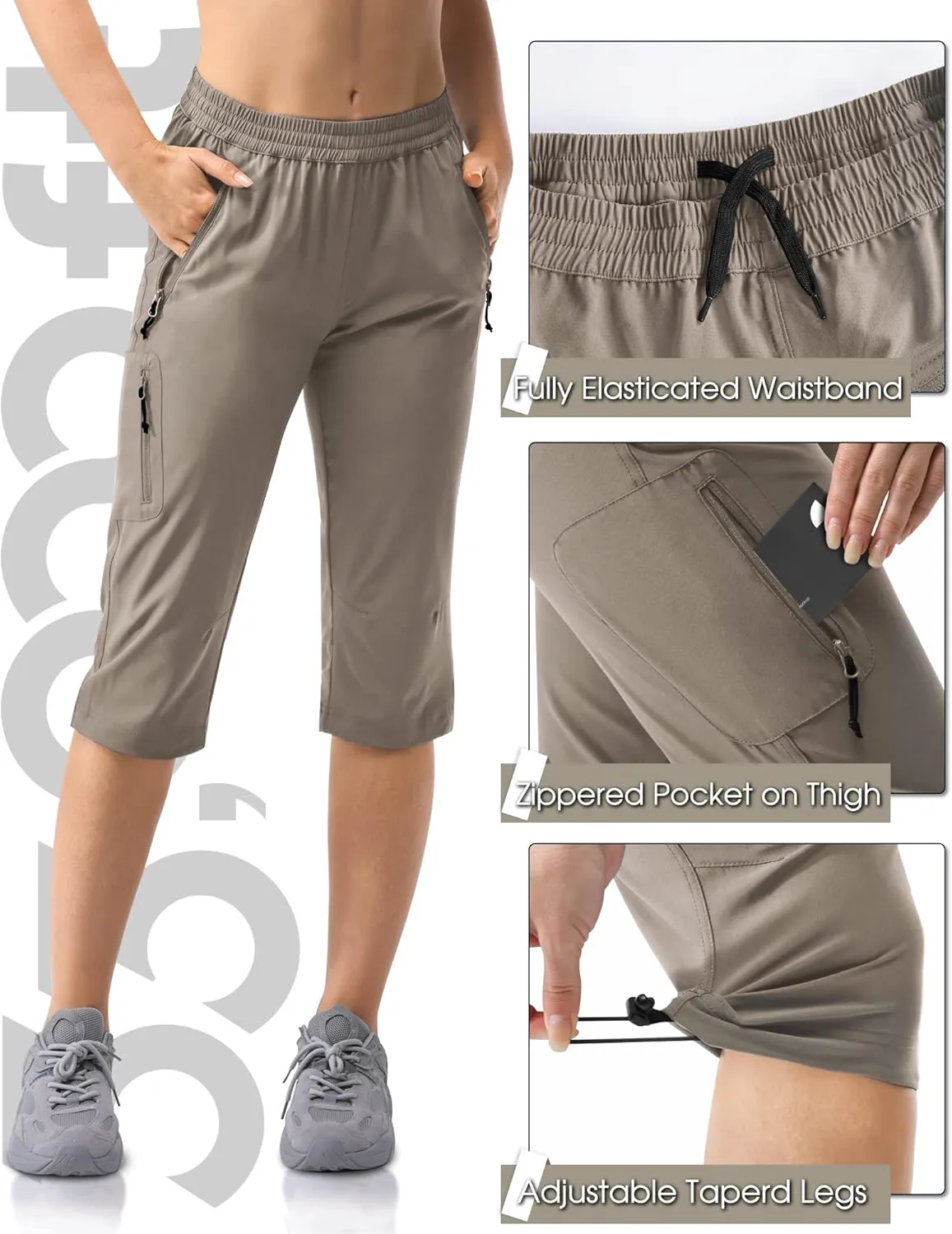 33,000ft Women's Capri Golf Pants Casual Quick Dry UPF 50  Lightweight Stretch Cargo Hiking Pants with Pockets