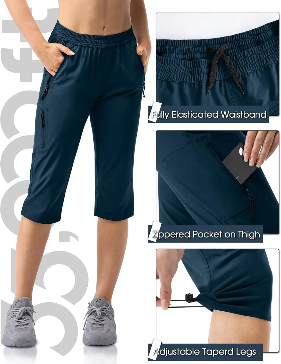 33,000ft Women's Capri Golf Pants Casual Quick Dry UPF 50  Lightweight Stretch Cargo Hiking Pants with Pockets