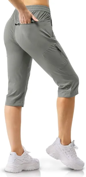 33,000ft Women's Capri Golf Pants Casual Quick Dry UPF 50  Lightweight Stretch Cargo Hiking Pants with Pockets