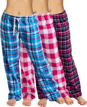 Active Club 3 Pack Cotton-Blend Flannel Pajama Pants for Women, Flannel Plaid PJ Pants for Women for Sleep and Lounge (S-2X)