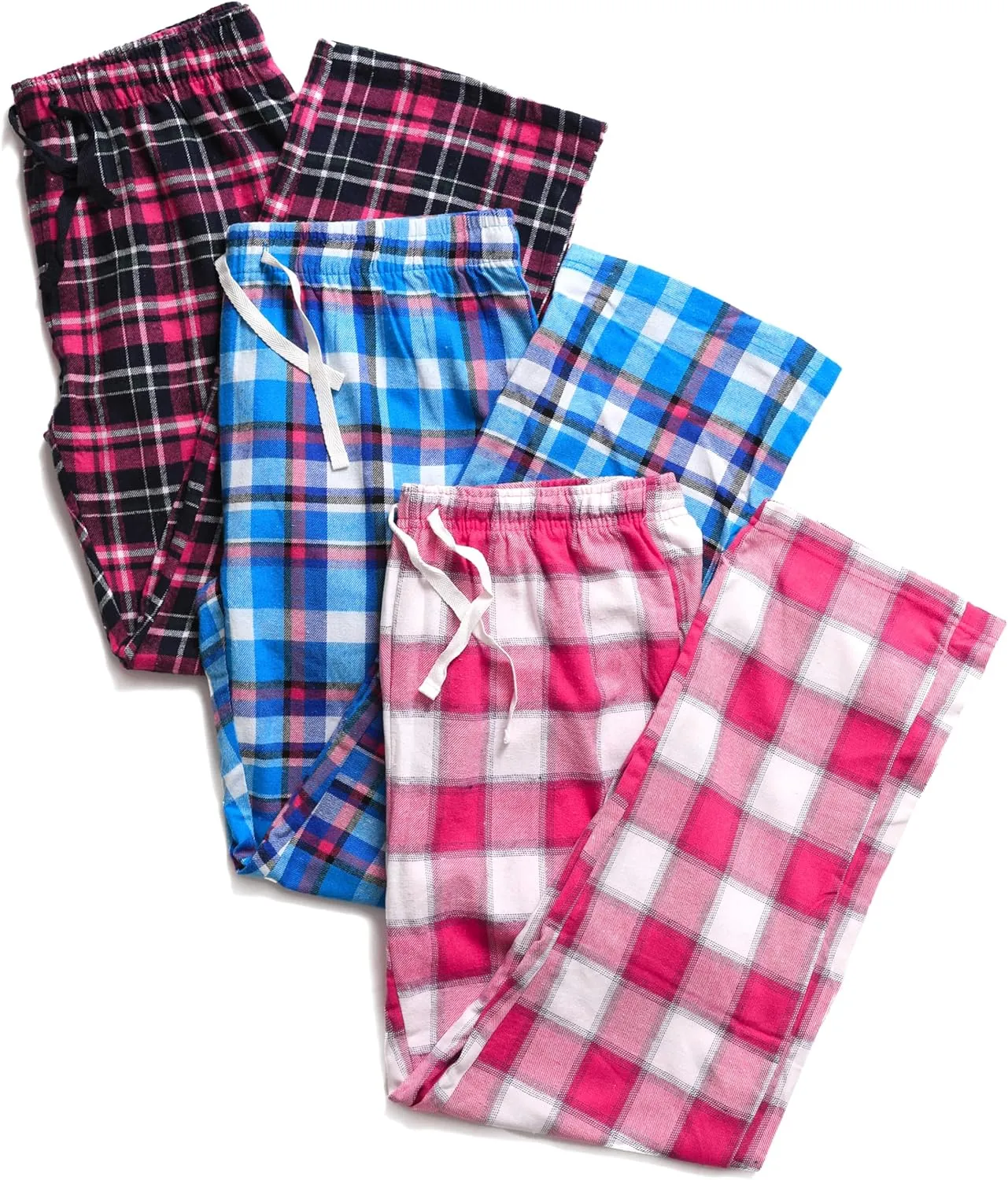Active Club 3 Pack Cotton-Blend Flannel Pajama Pants for Women, Flannel Plaid PJ Pants for Women for Sleep and Lounge (S-2X)