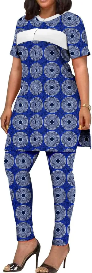 African Clothing for Women Short Sleeve Shirt and Print Pants 2 Piece Set Tracksuit Plus Size Dashiki Casual Outfit