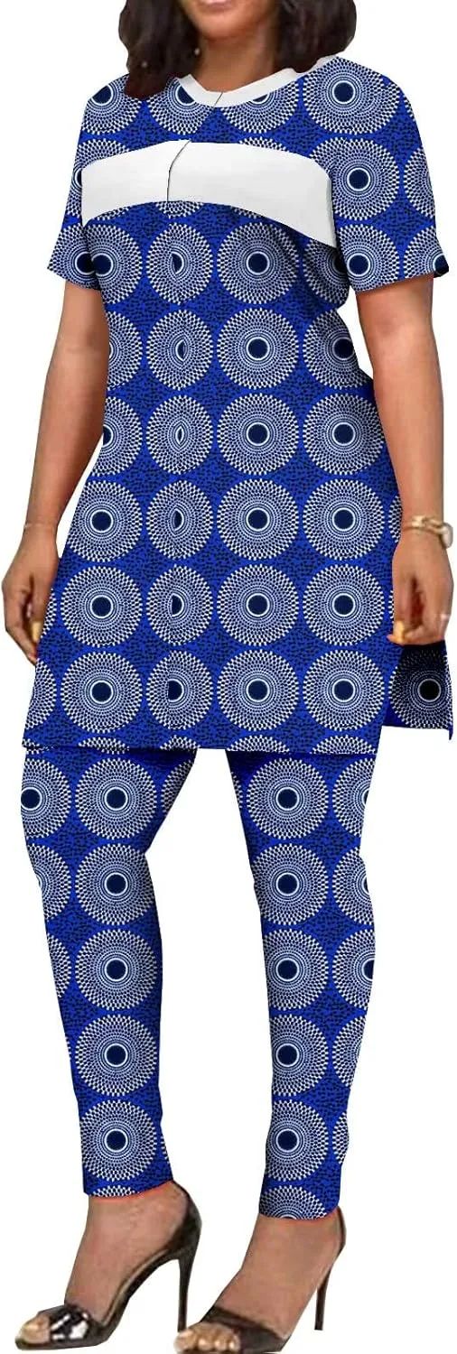 African Clothing for Women Short Sleeve Shirt and Print Pants 2 Piece Set Tracksuit Plus Size Dashiki Casual Outfit