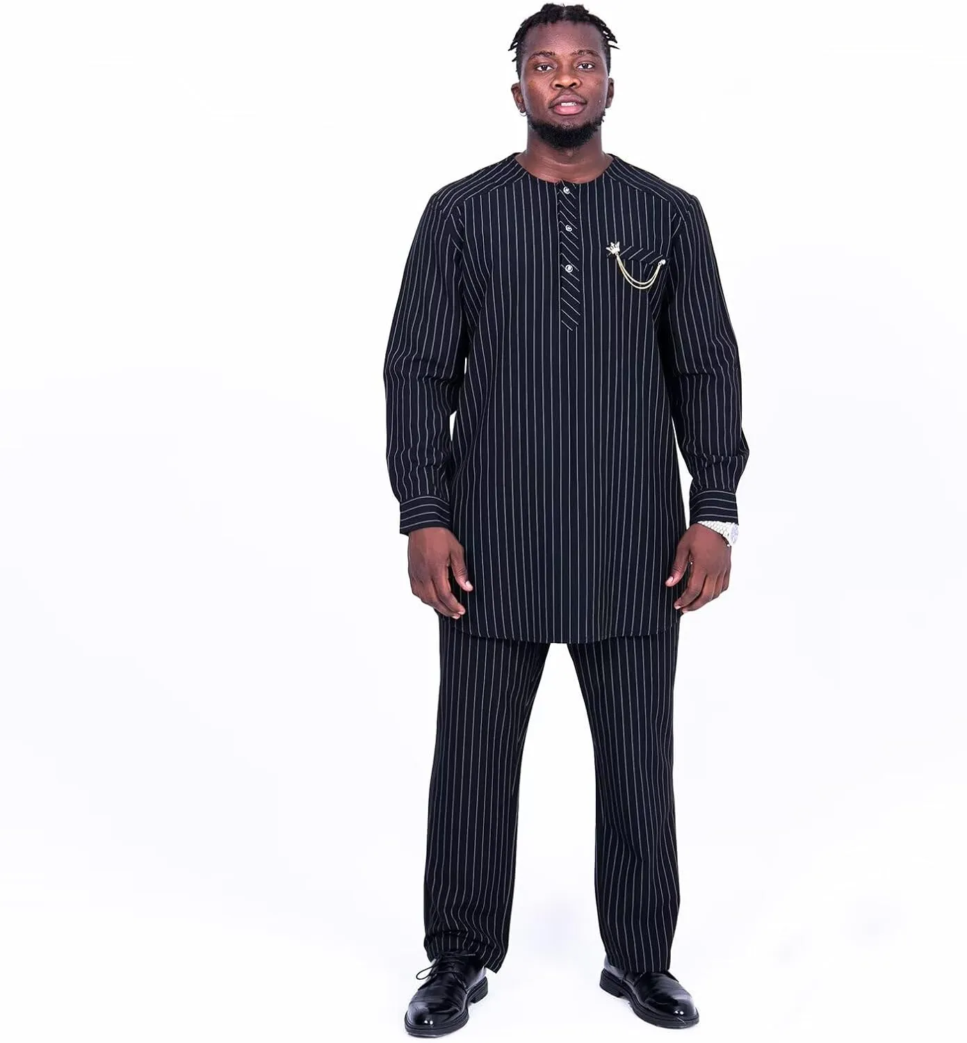 African Suit for Men Traditional Stripe Blazer and Pants 2 Piece Set Business Formal Dress Suit Party Wedding Evening