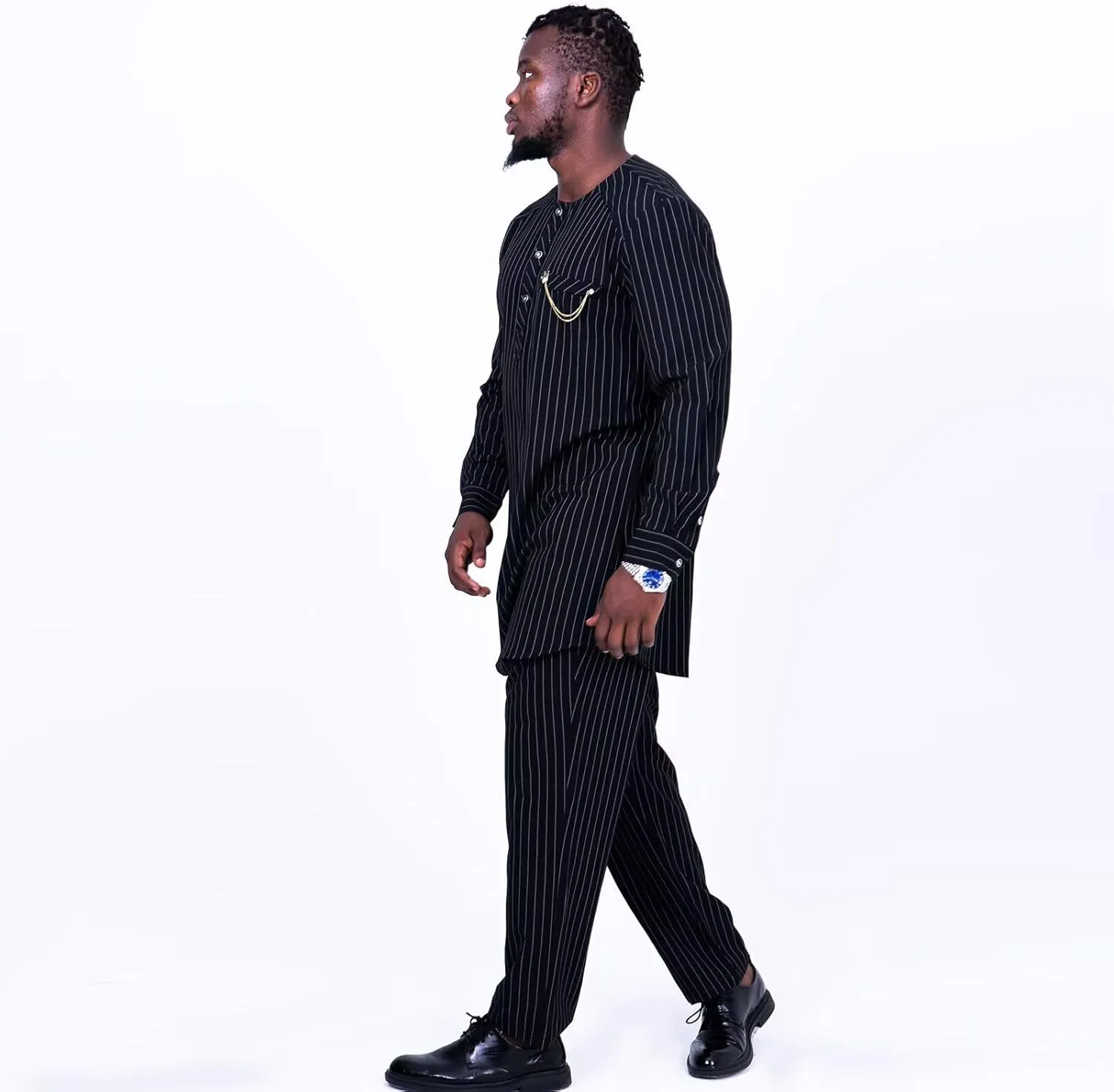 African Suit for Men Traditional Stripe Blazer and Pants 2 Piece Set Business Formal Dress Suit Party Wedding Evening
