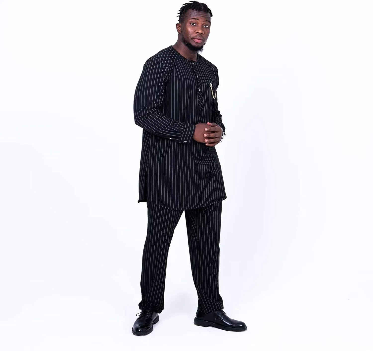 African Suit for Men Traditional Stripe Blazer and Pants 2 Piece Set Business Formal Dress Suit Party Wedding Evening
