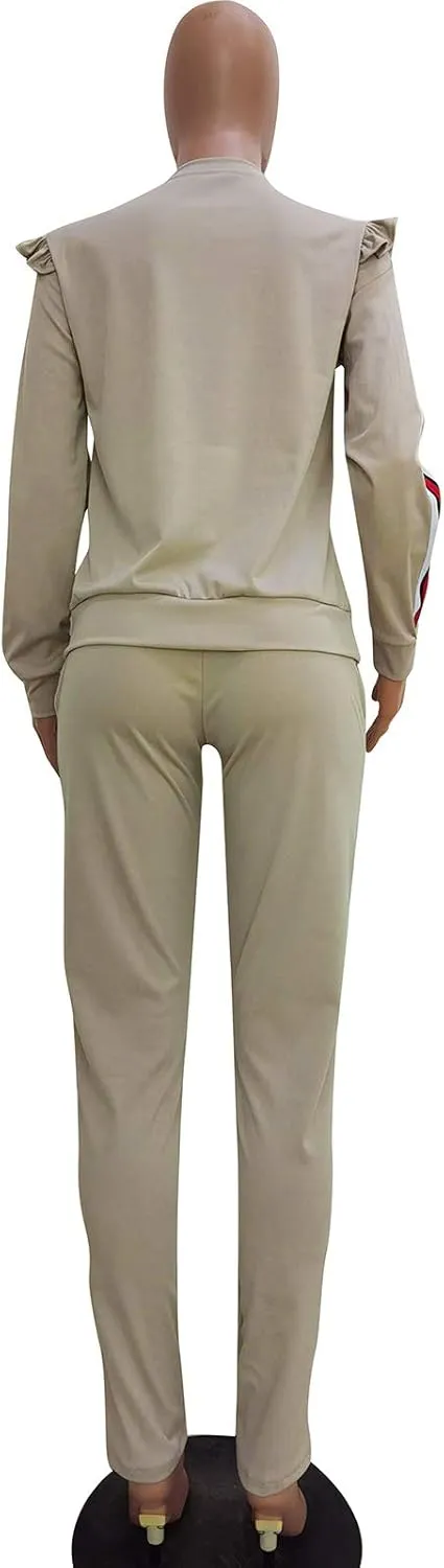 Akmipoem Women's 2 Piece Outfits Ruffle Sleeve Sweatshirt and Pants Sweatsuits Set Tracksuits