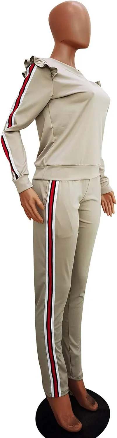 Akmipoem Women's 2 Piece Outfits Ruffle Sleeve Sweatshirt and Pants Sweatsuits Set Tracksuits