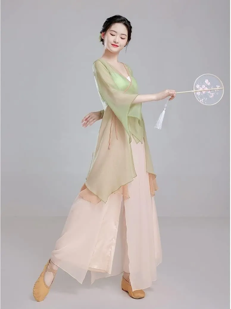 Angcoco Women's Long Sleeve Slit Ruffled Hem Chiffon Shirt Self-tie Cardigan Top
