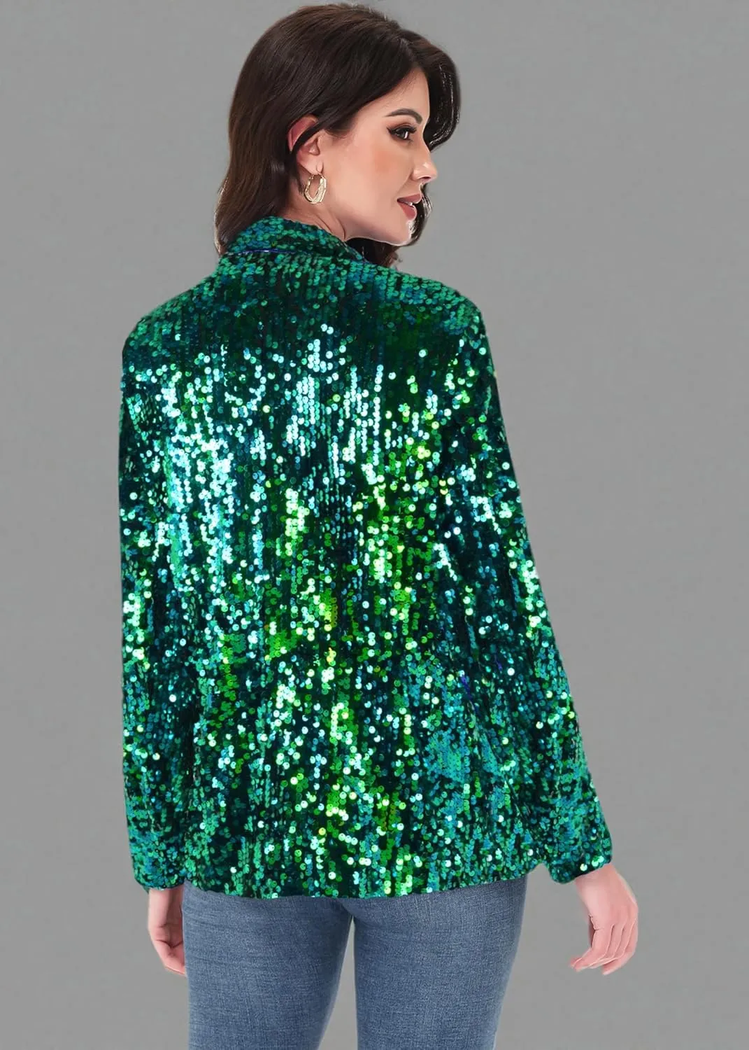 Anna-Kaci Women's Sparkle Sequin Jacket Long Sleeve Open Front Work Blazer Cardigan with Pockets