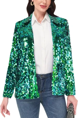 Anna-Kaci Women's Sparkle Sequin Jacket Long Sleeve Open Front Work Blazer Cardigan with Pockets