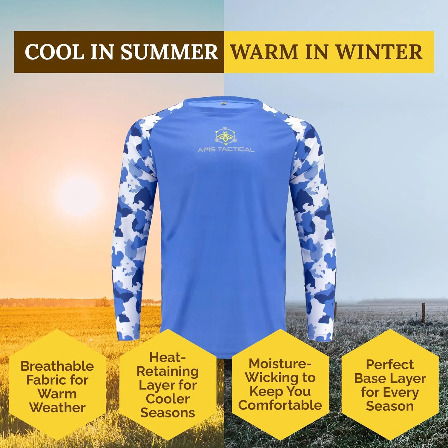 Apis Tacical - All-Season Base Layer - Mens Undershirts for Beekeeping & Outdoors - Moisture-Wicking Long Sleeve Undershirt