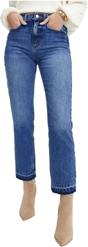 Astylish Womens High Waisted Straight Leg Ankle Jeans Casual Stretch Denim Pants
