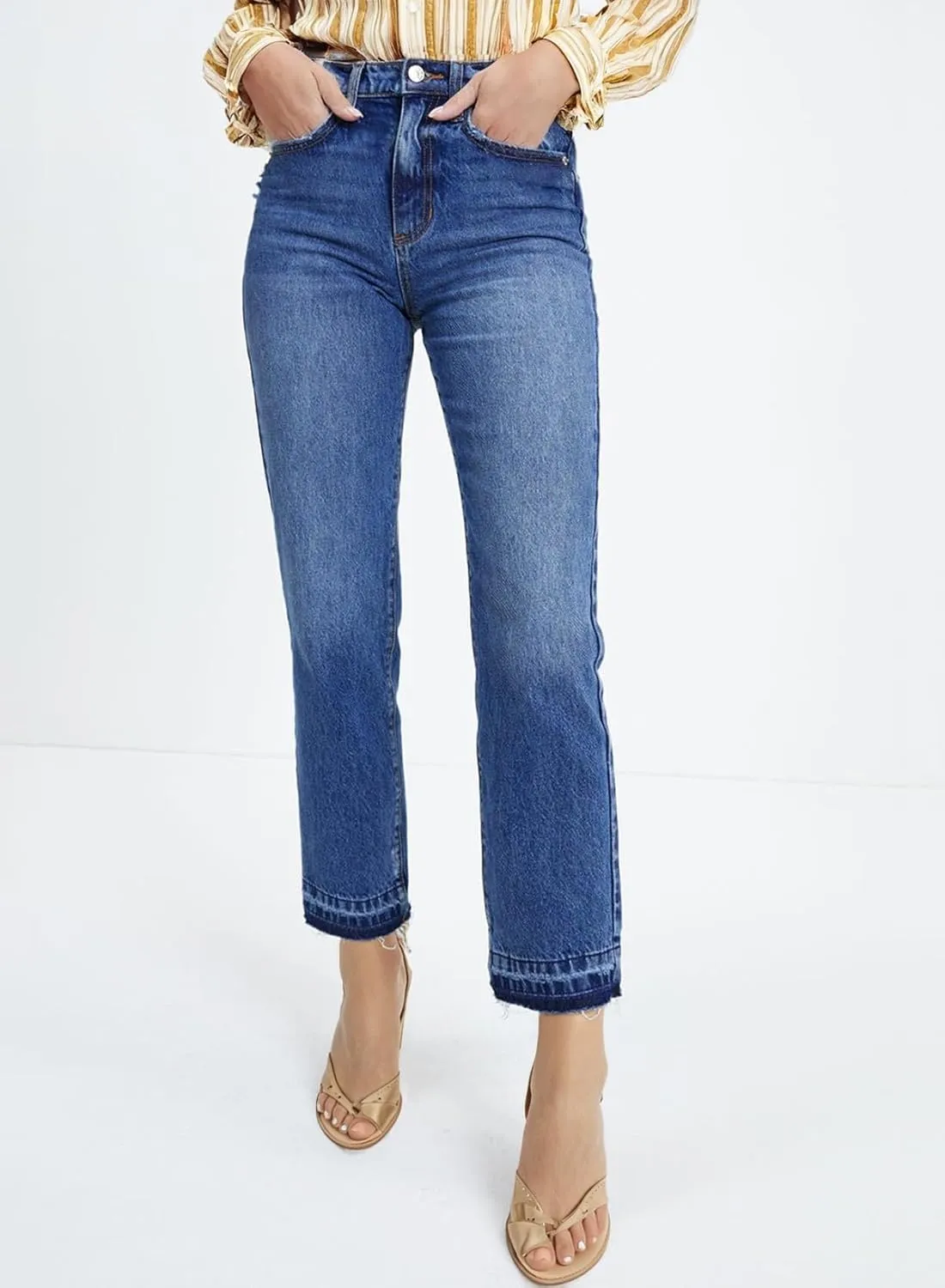 Astylish Womens High Waisted Straight Leg Ankle Jeans Casual Stretch Denim Pants