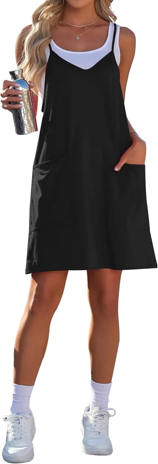 AUSELILY Womens Summer Dress 2025 Sleeveless Casual Mini Dress Spaghetti Strap Short Dresses with Pockets