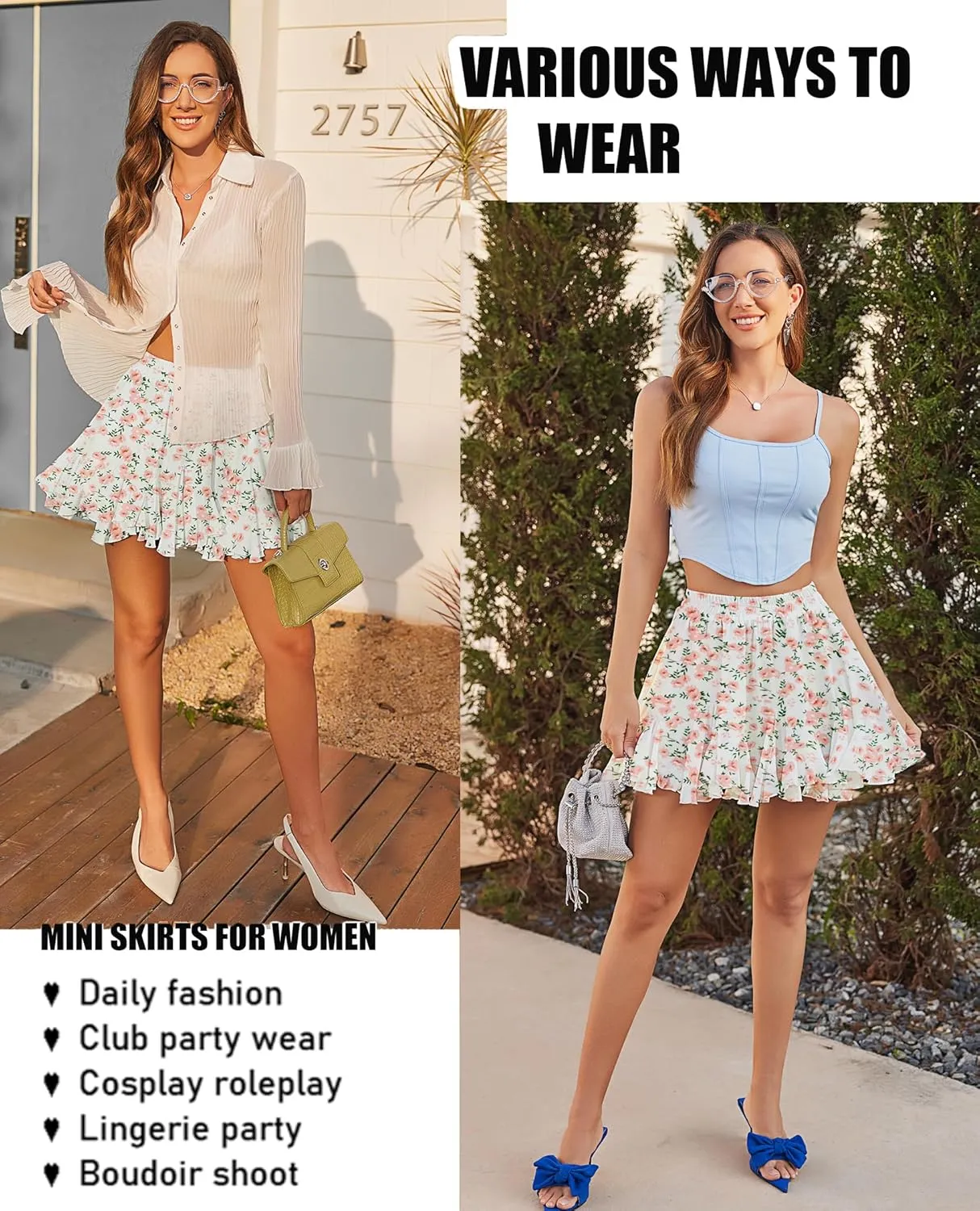 Avidlove Women's Pleated Skater Skirt Basic Casual High Waisted Ruffles Flared Mini Lingerie Skirts