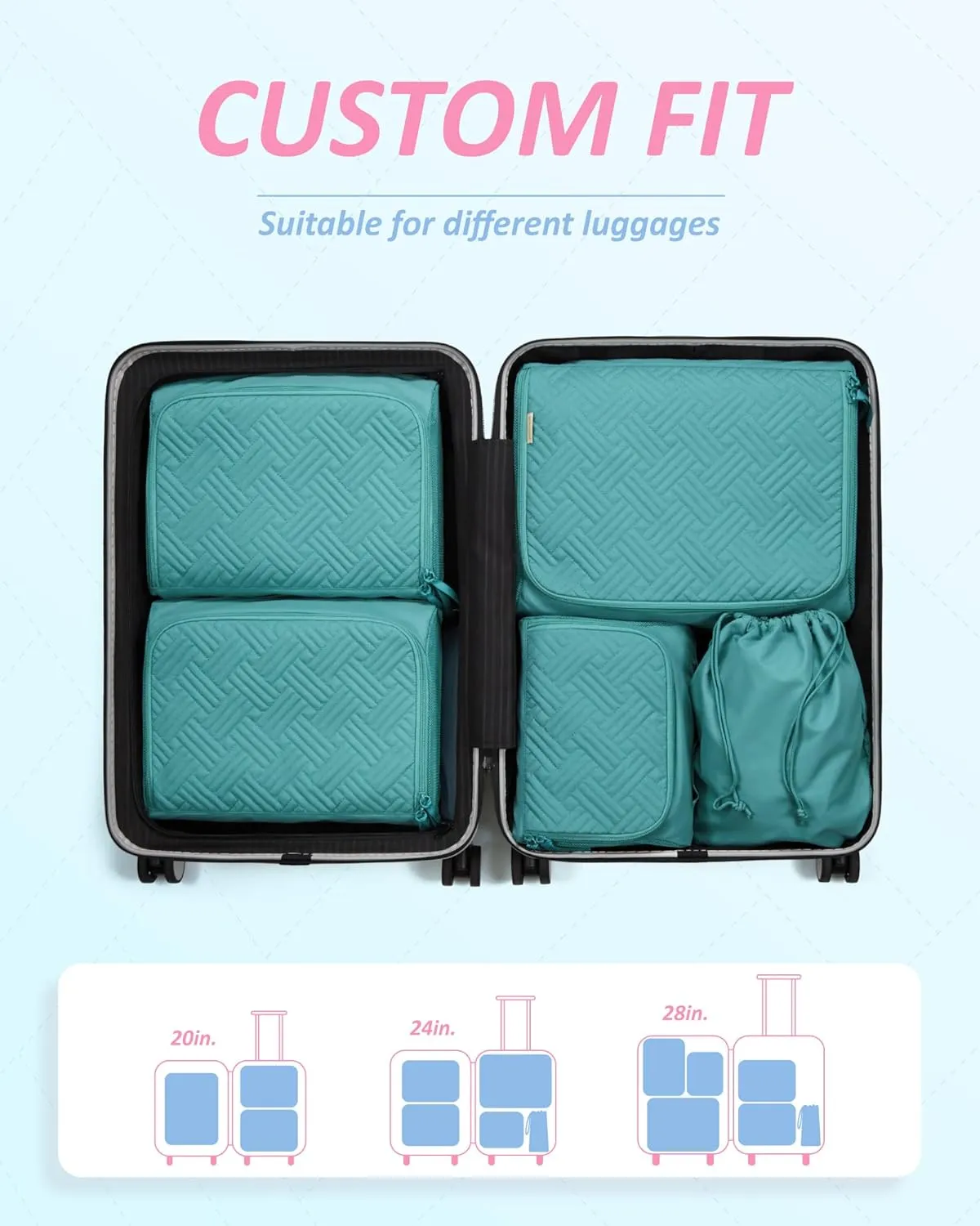 BAGSMART Quilted Packing Cubes for Travel, 6 Set Packing Cubes for Suitcases, Lightweight Travel Cubes (1 L 3 M 1 S 1 Shoe Bag) Suitcases Organizer