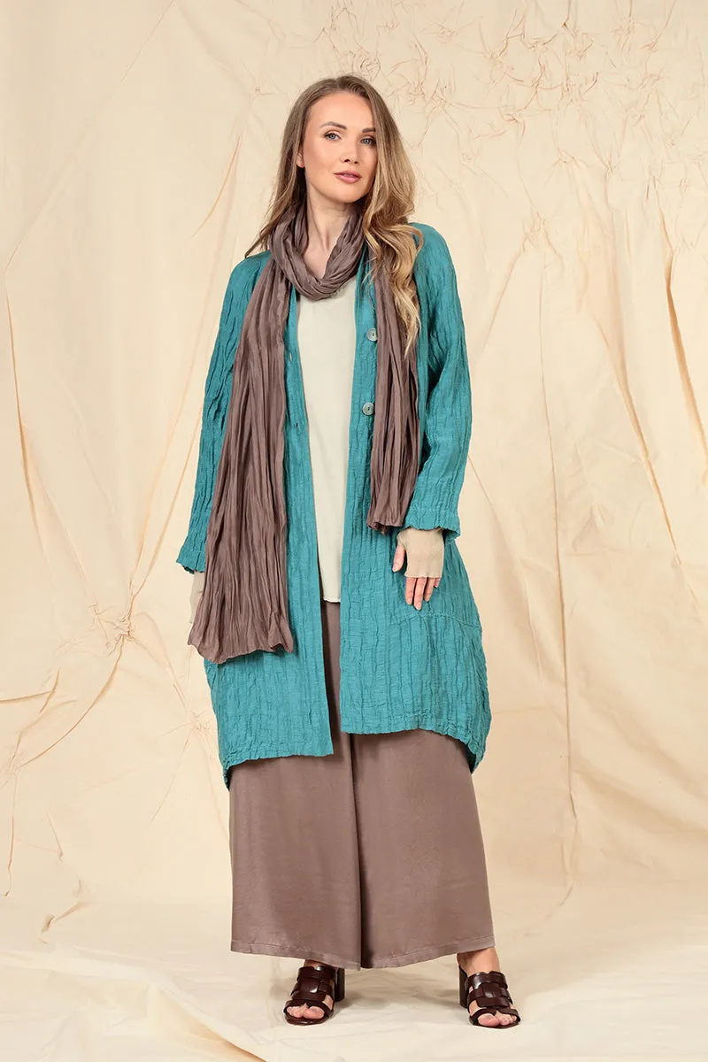 Balloon Crinkled Turquoise Silk Jacket