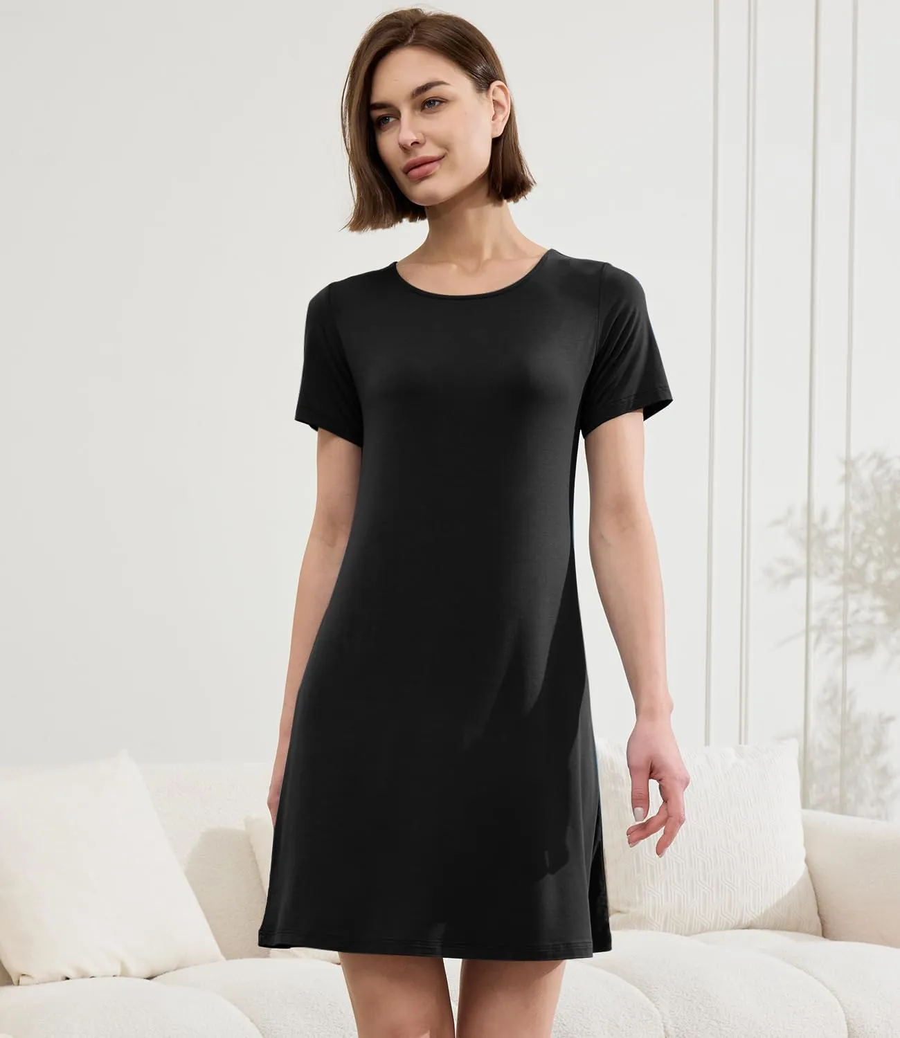 BAMBOO COOL Nightgowns for Women Sleepshirts Cute Short Sleeve Dress Pajamas Women's Soft Sleepwear