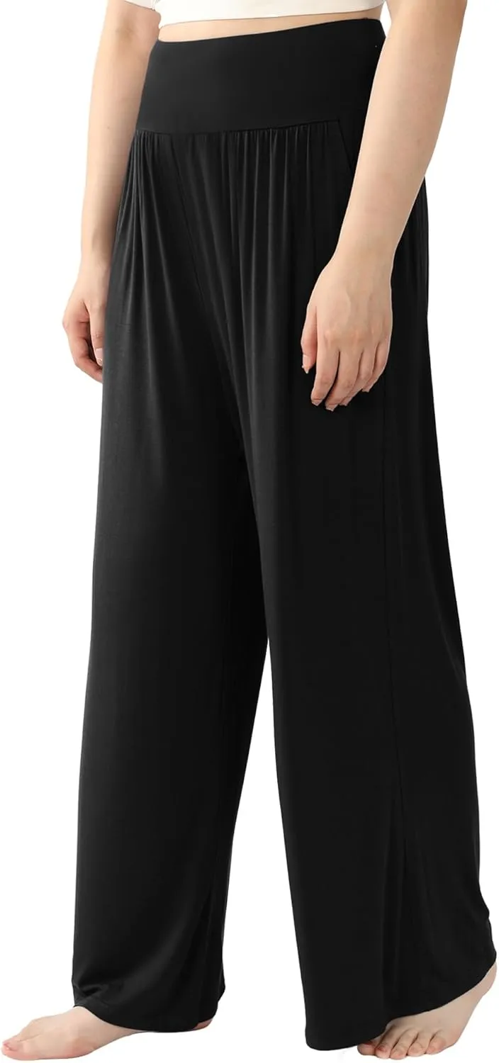 BAMBOO COOL Women Pajama Pants High Waisted Wide Leg with Pockets Lounge Sleep Bottoms Casual Lounge Yoga Pants