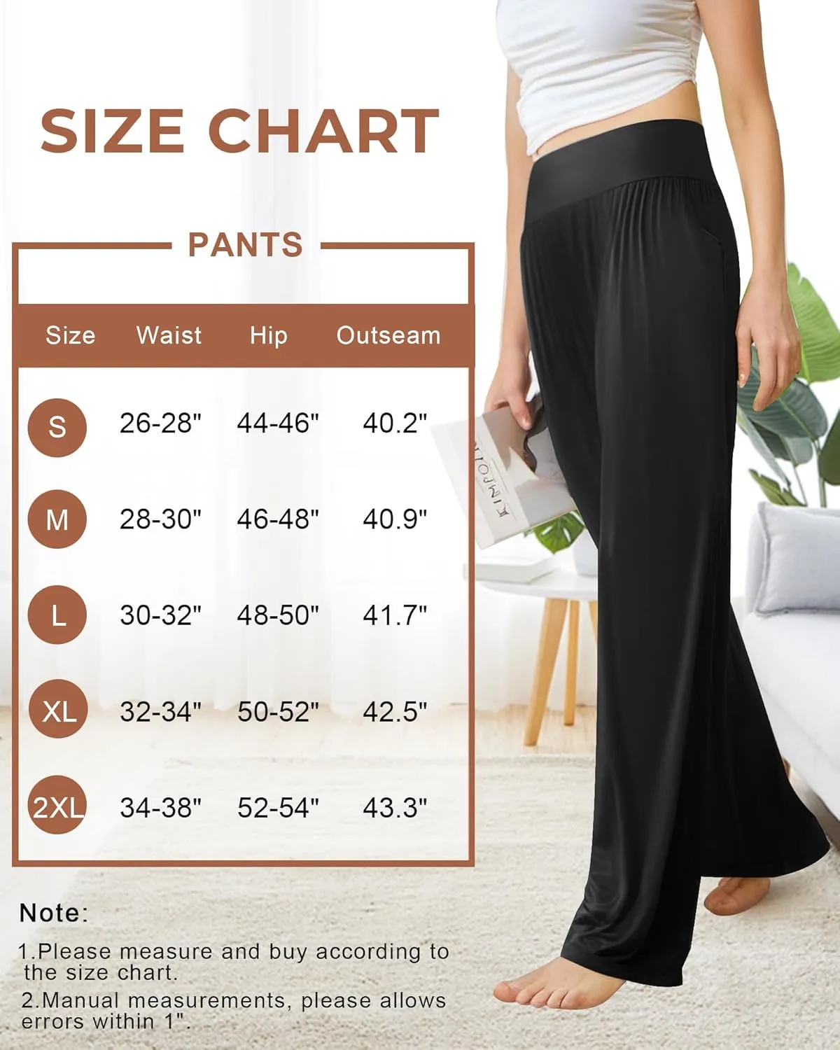 BAMBOO COOL Women Pajama Pants High Waisted Wide Leg with Pockets Lounge Sleep Bottoms Casual Lounge Yoga Pants