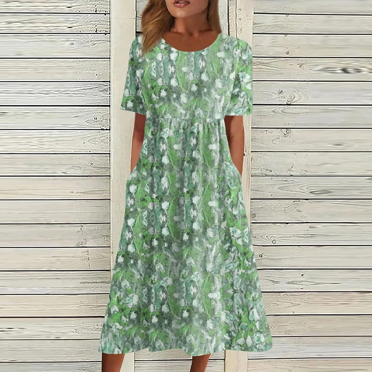 Below The Knee Short Sleeve Cover Up Ladies Dressy Classic Summer Super Soft Graphic Cotton Dress for Women.