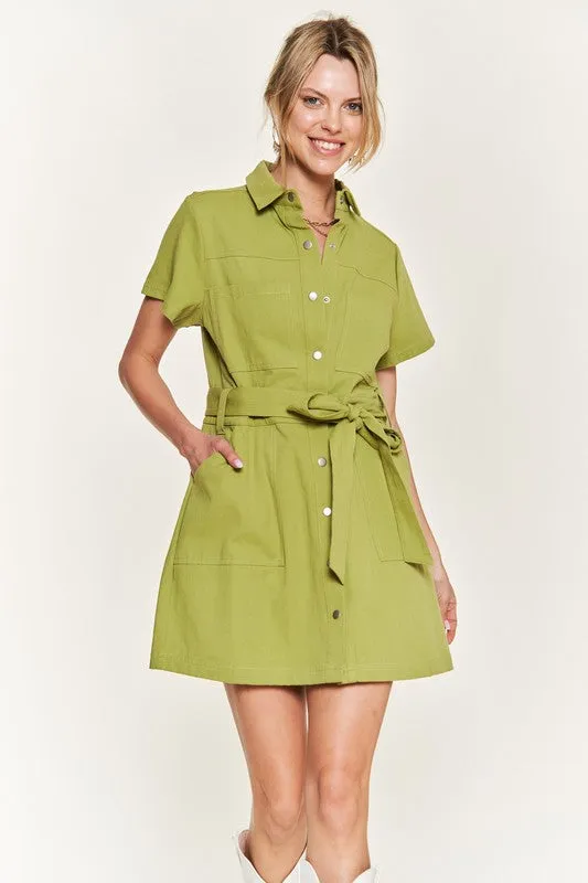 Belted Cotton Short Dress JBJ1023