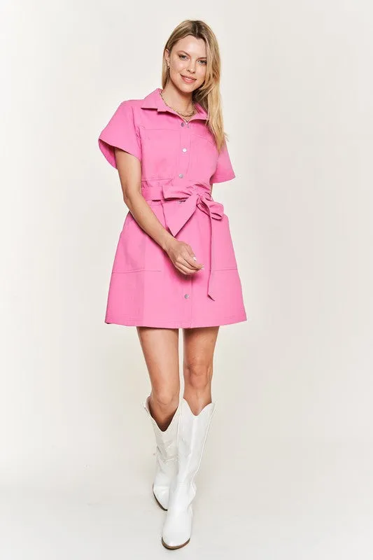 Belted Cotton Short Dress JBJ1023