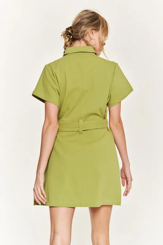Belted Cotton Short Dress JBJ1023