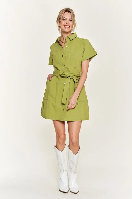 Belted Cotton Short Dress JBJ1023