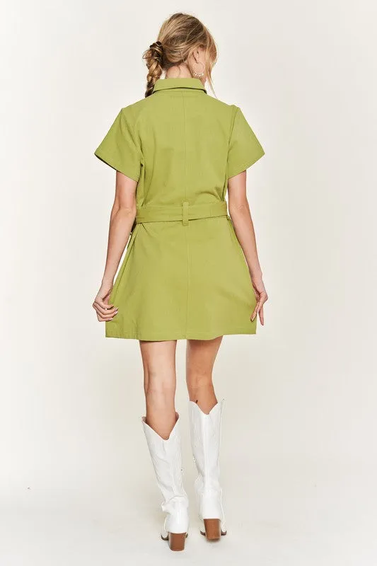 Belted Cotton Short Dress JBJ1023