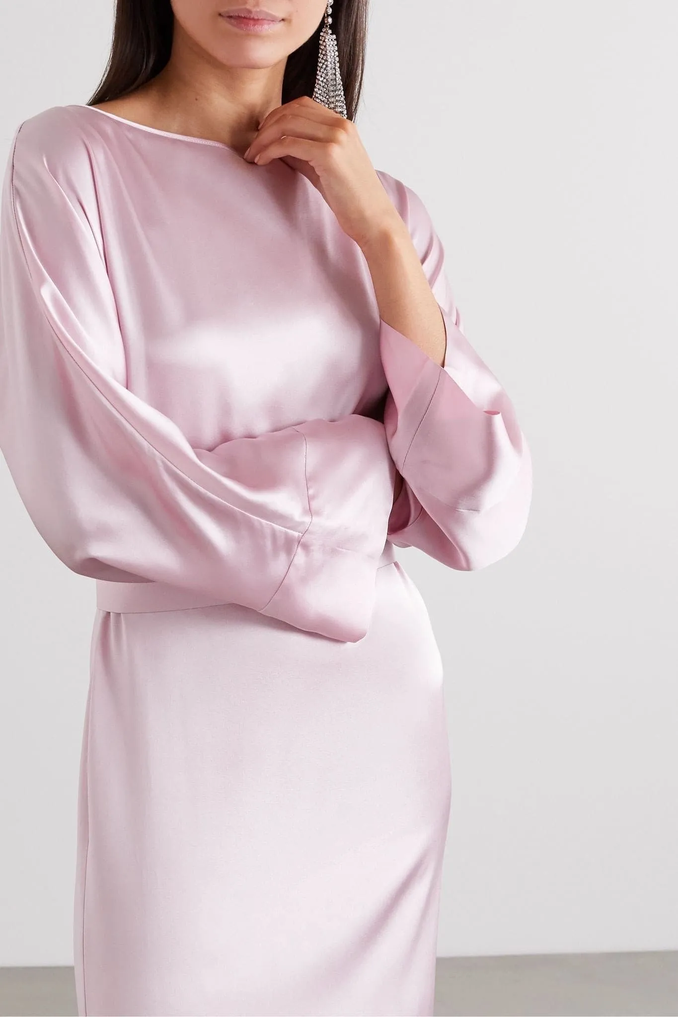 Belted silk-satin midi dress