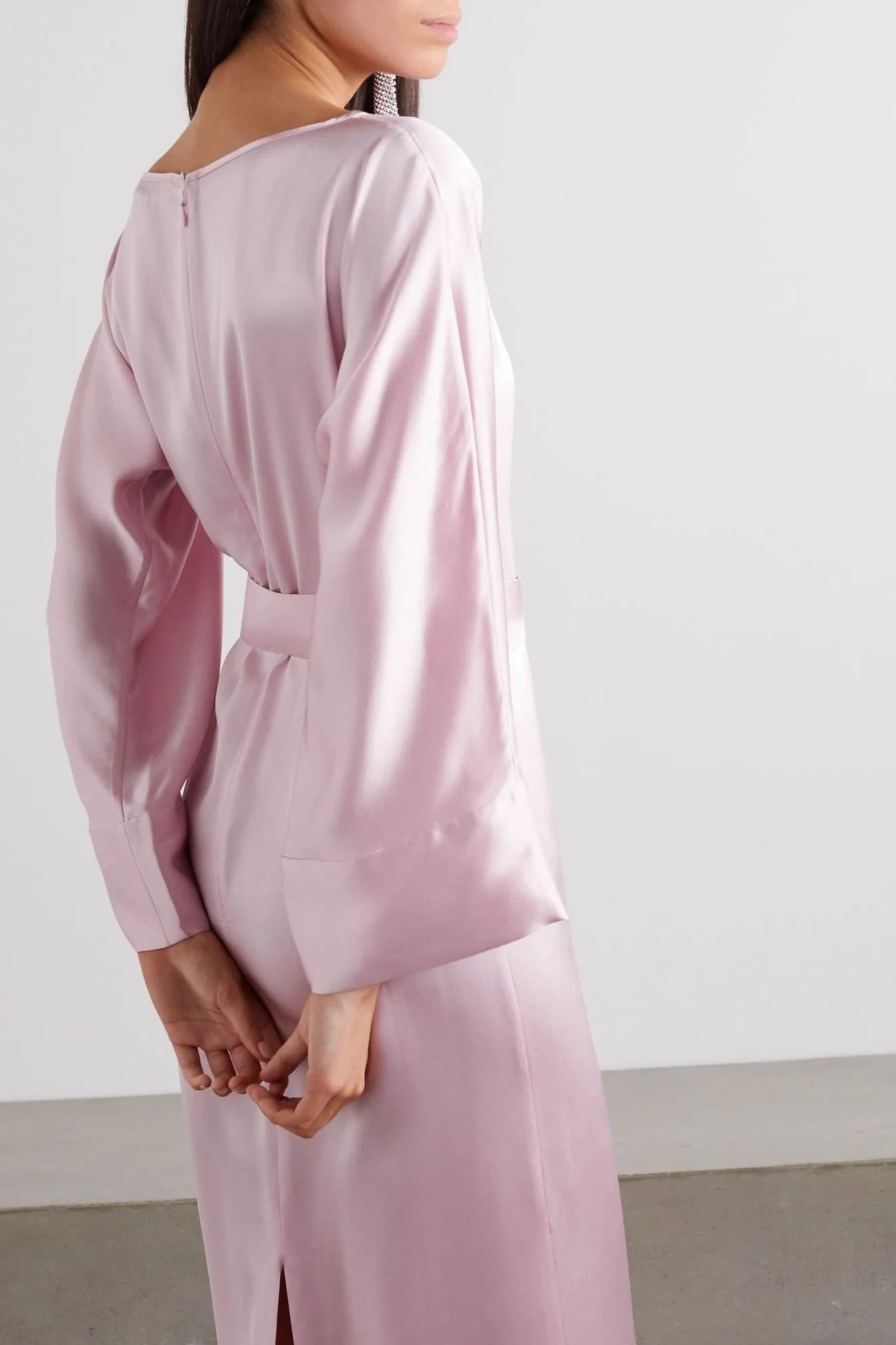 Belted silk-satin midi dress