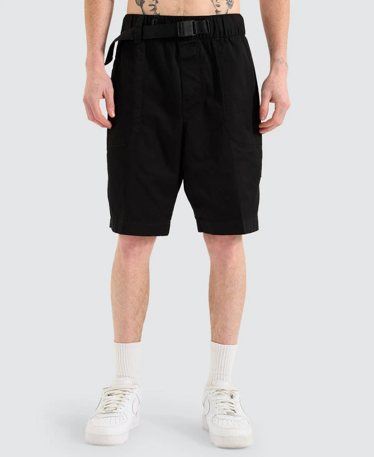 Belted Woven Shorts Black