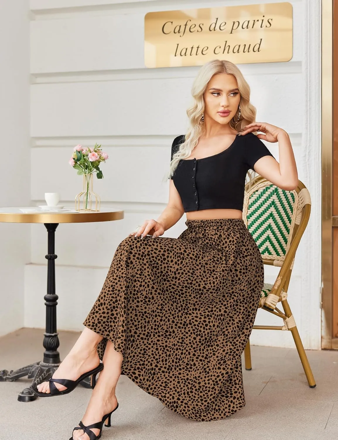Bluetime Women Floral Print Midi Skirt Summer Beach Pleated Elastic High Waisted A Line Skirt