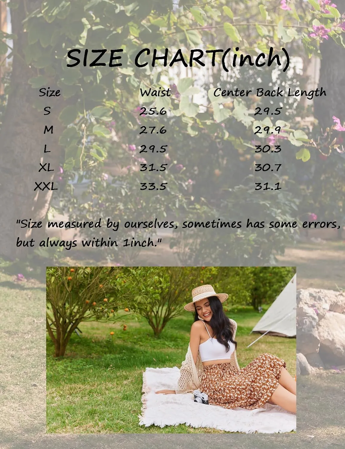 Bluetime Women Floral Print Midi Skirt Summer Beach Pleated Elastic High Waisted A Line Skirt