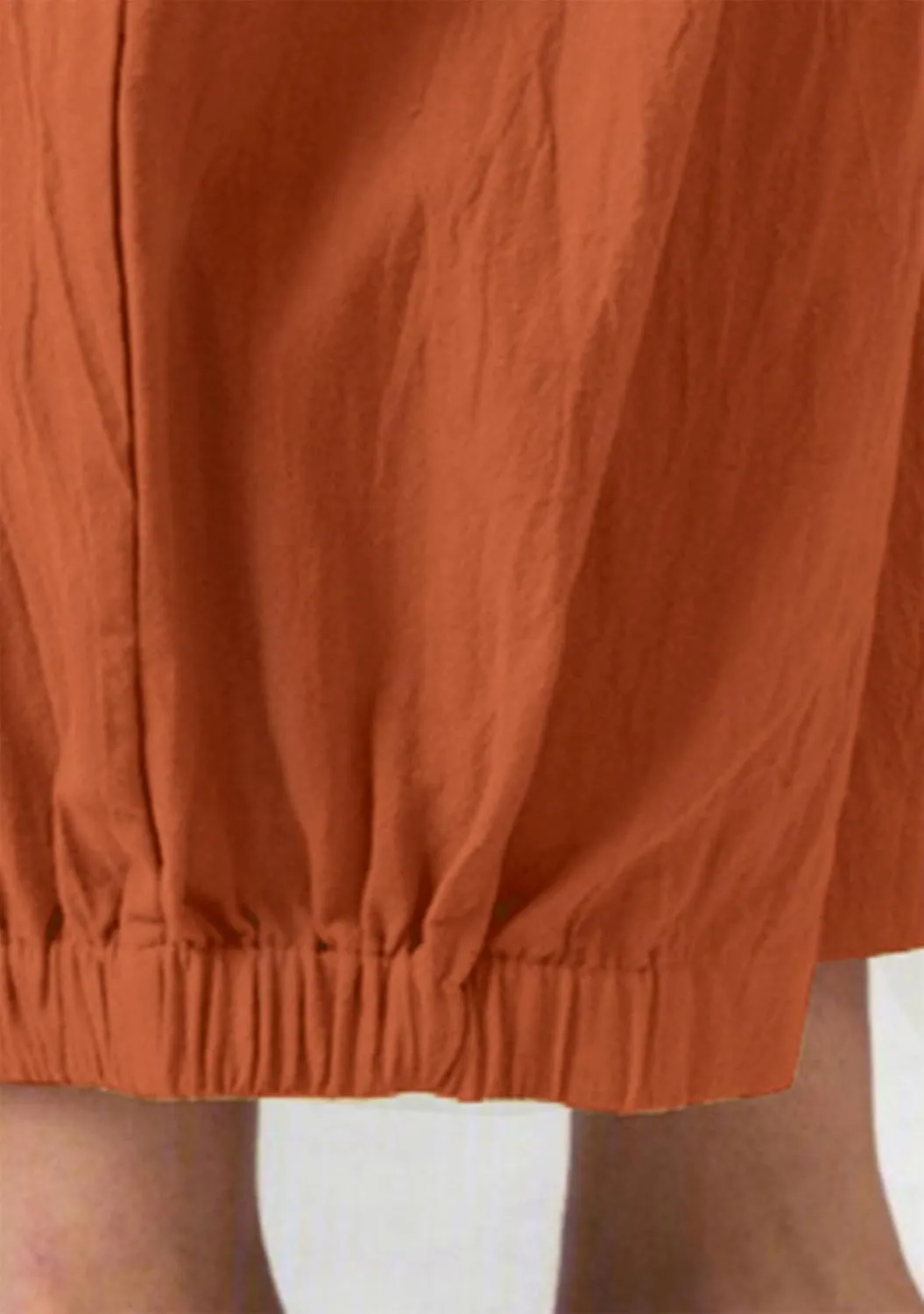 BOFETA Women Casual Cotton and Linen Pants Solid Color Cropped Trousers Elastic Waist Loose Pant