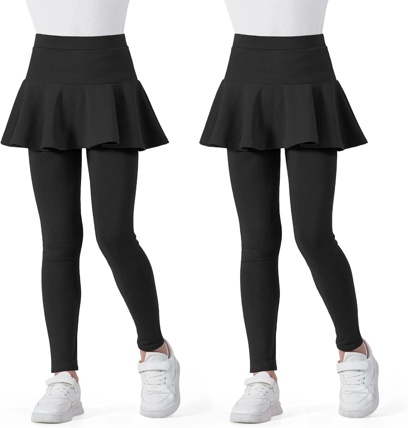 BOOPH 2 Pack Girls Leggings with Skirt Cotton Ruffle Tutu Uniform Pants 3-10 Years
