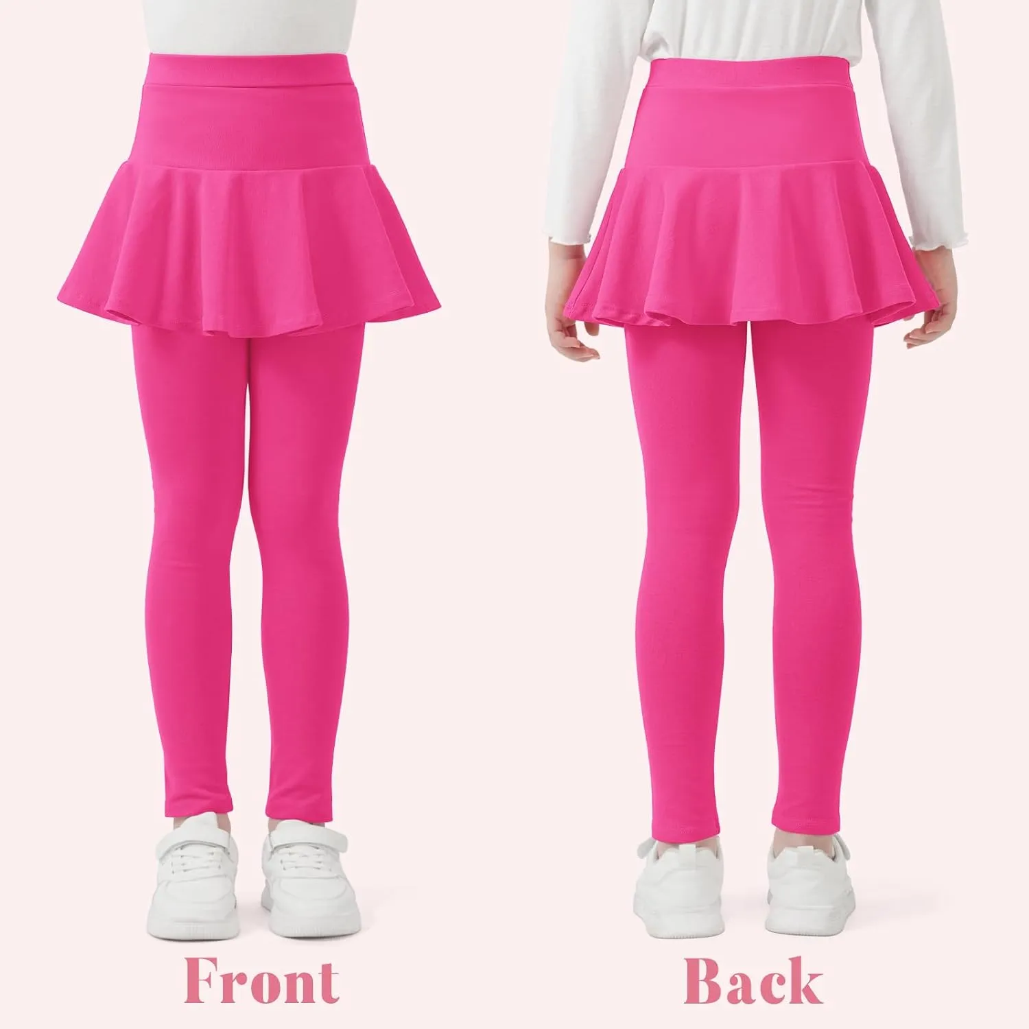 BOOPH 2 Pack Girls Leggings with Skirt Cotton Ruffle Tutu Uniform Pants 3-10 Years