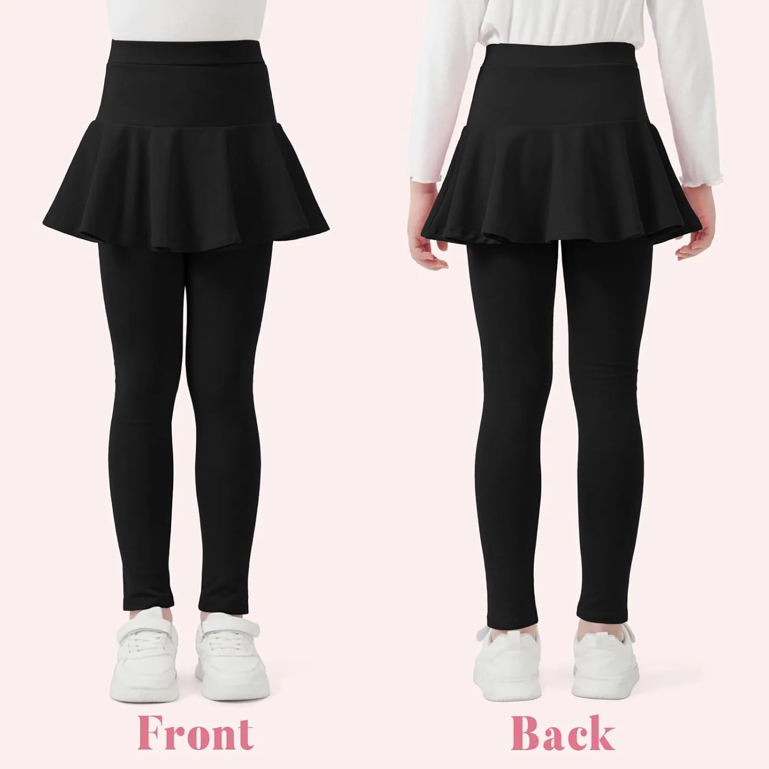 BOOPH 2 Pack Girls Leggings with Skirt Cotton Ruffle Tutu Uniform Pants 3-10 Years
