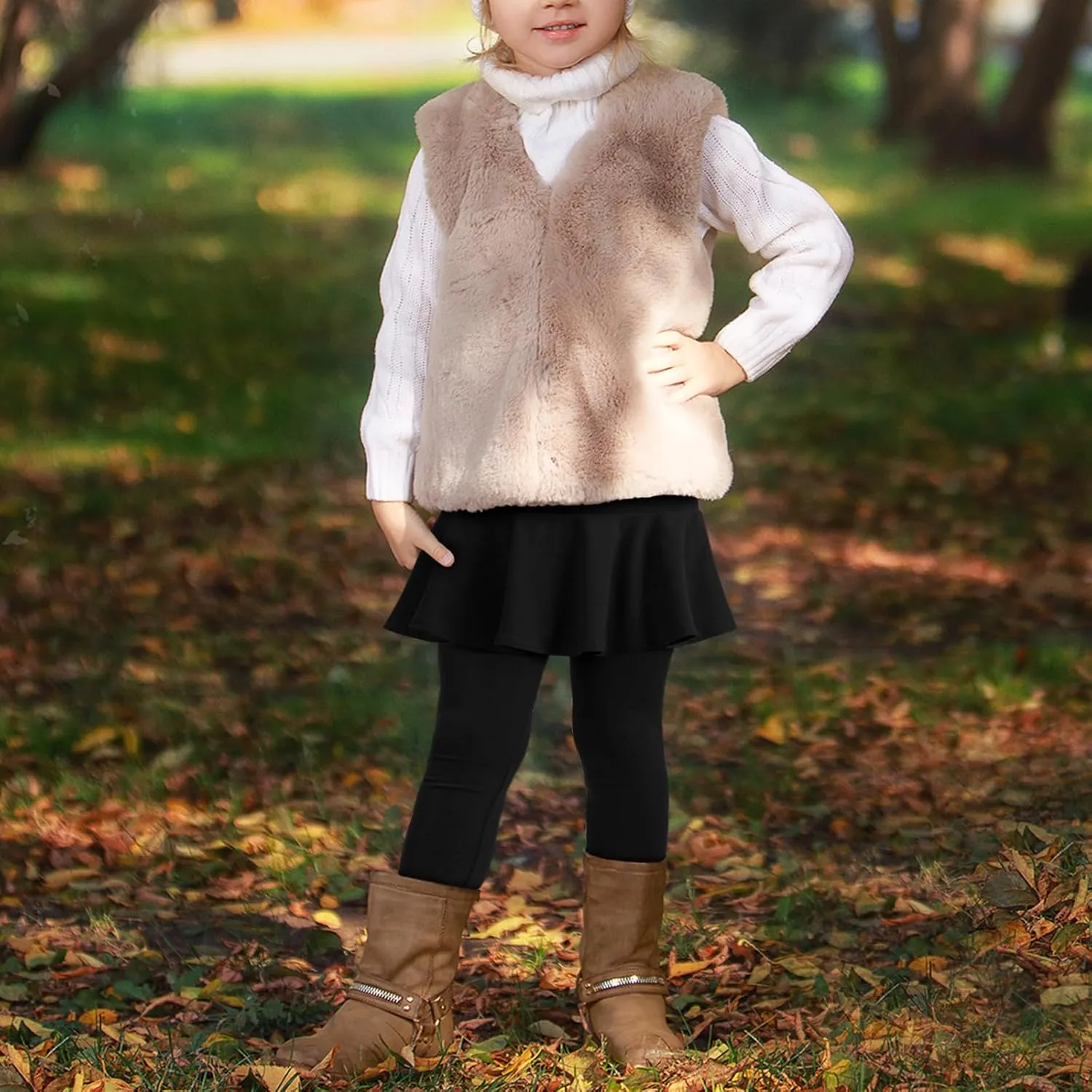 BOOPH 2 Pack Girls Leggings with Skirt Cotton Ruffle Tutu Uniform Pants 3-10 Years