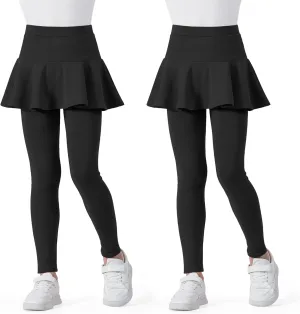 BOOPH 2 Pack Girls Leggings with Skirt Cotton Ruffle Tutu Uniform Pants 3-10 Years