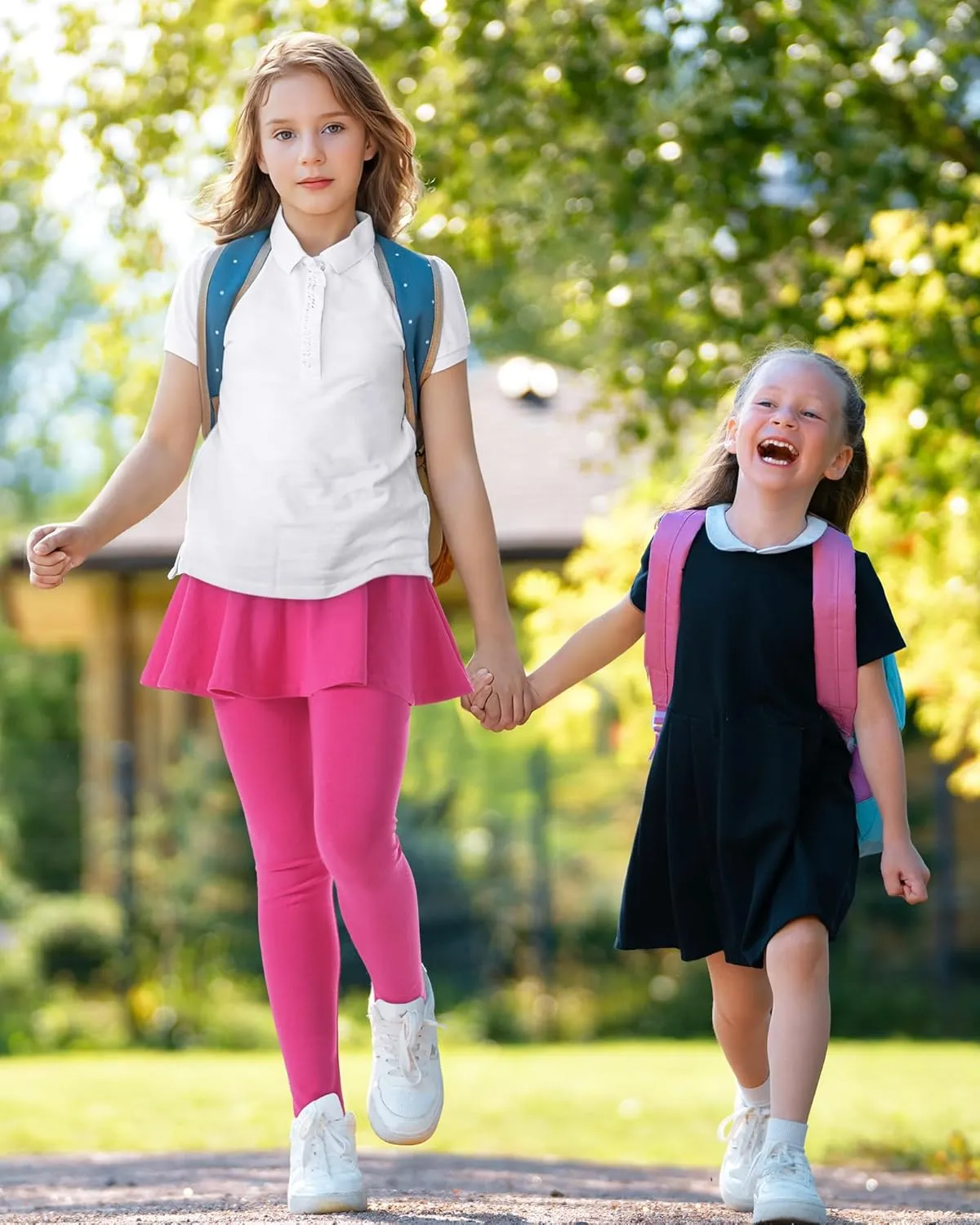 BOOPH 2 Pack Girls Leggings with Skirt Cotton Ruffle Tutu Uniform Pants 3-10 Years