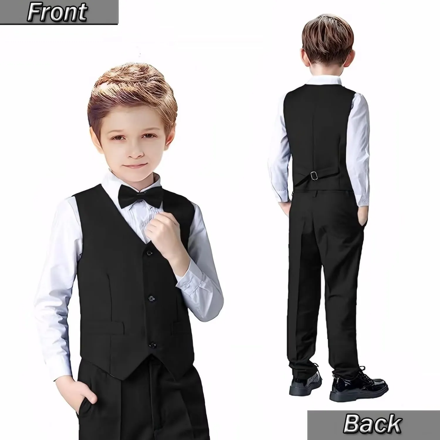 Boys 4-Pieces Suits Slim Fit Kids Outfits Vest Dress Pants Sets Formal Suit for Boy