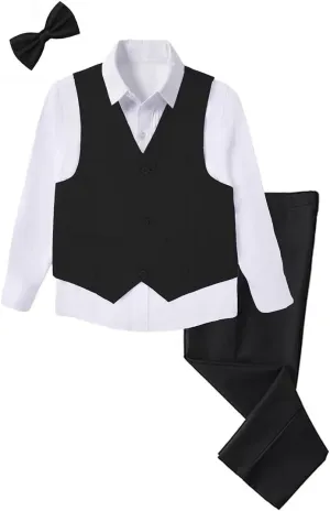 Boys 4-Pieces Suits Slim Fit Kids Outfits Vest Dress Pants Sets Formal Suit for Boy
